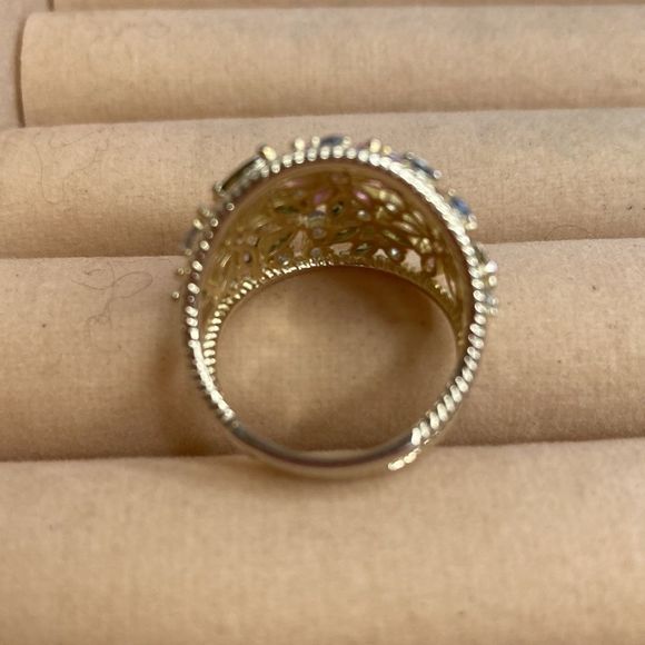 Cate d' Argent Ring 14k Gold Plated Over 925 Sterling Multi Colored Stones Ring - Picture 9 of 13